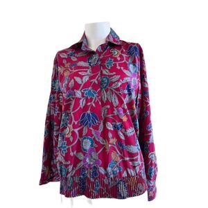 Alfred Dunner Large vintage 90s floral red grey pullover silky blouse burgundy